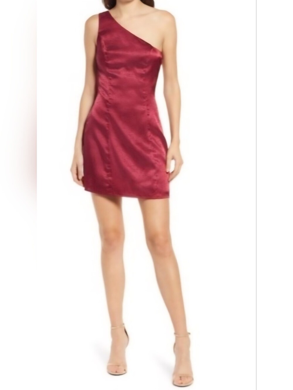 Lulus Dress Lisette Satin One Shoulder Mini Dress Burgundy Red Large NWT